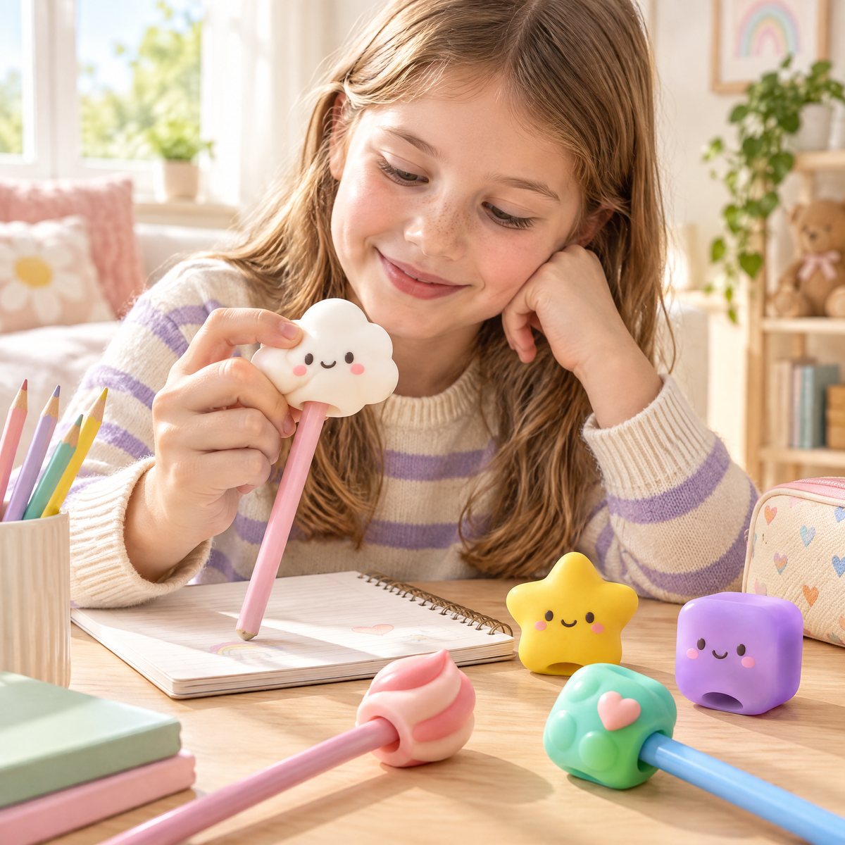 Aveldrin™ Cute Pencil Topper & Grip Set