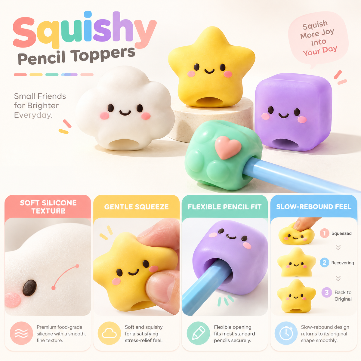 Aveldrin™ Cute Pencil Topper & Grip Set