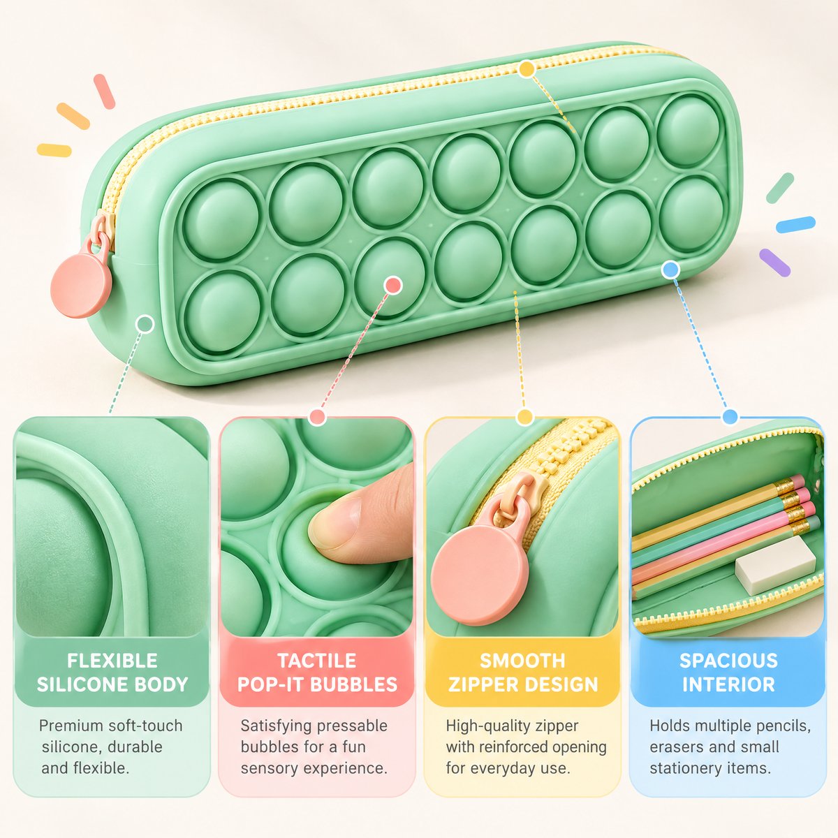 Aveldrin™ Pop Bubble Silicone Pencil Case