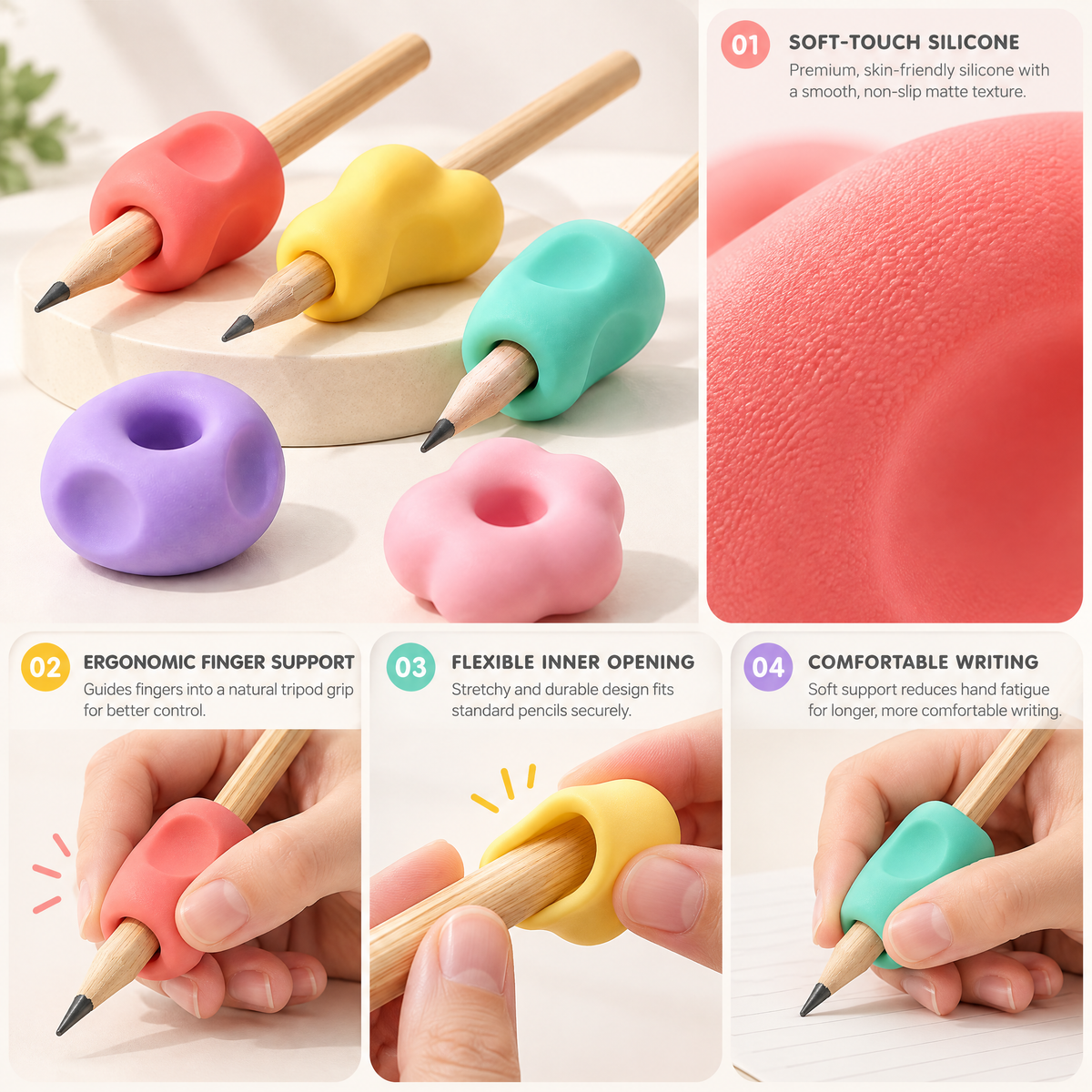 Aveldrin™ Ergonomic Silicone Pencil Grip Set