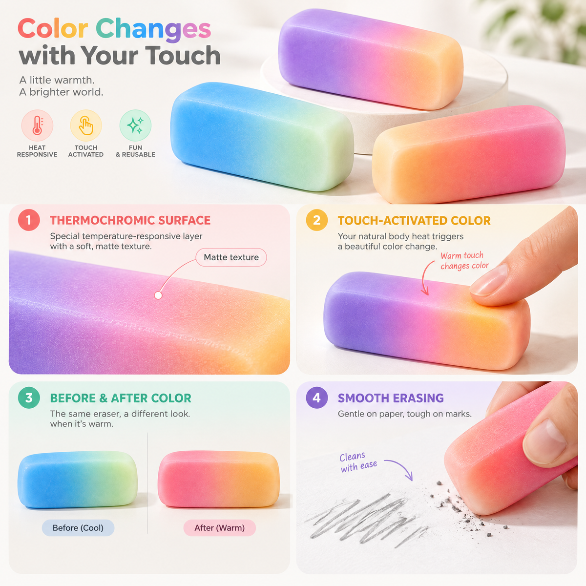 Aveldrin™ Gradient Color Block Eraser Set