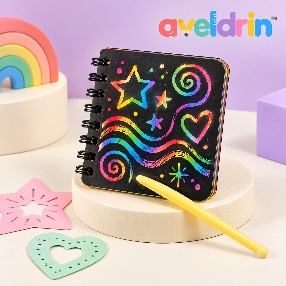 Aveldrin™ Rainbow Scratch Art Notebook