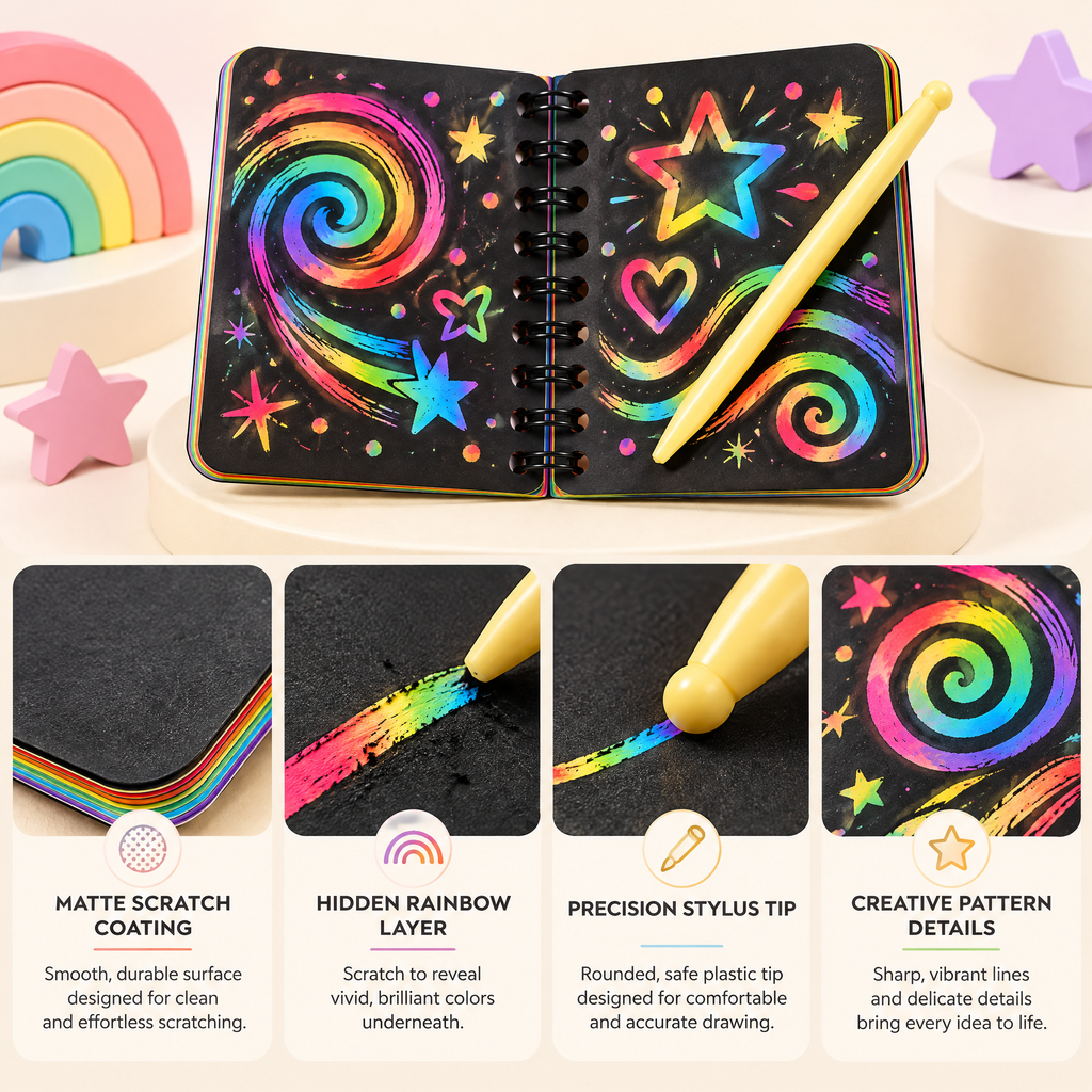 Aveldrin™ Rainbow Scratch Art Notebook
