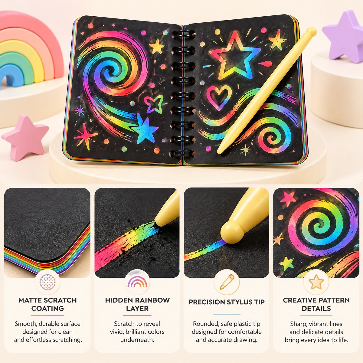 Aveldrin™ Rainbow Scratch Art Notebook