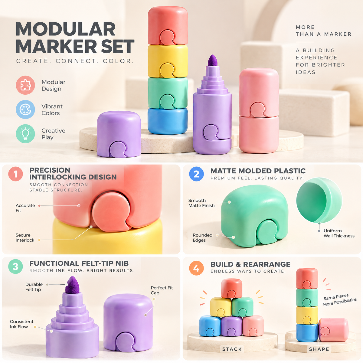 Aveldrin™ Stackable Mini Highlighter Set features and details