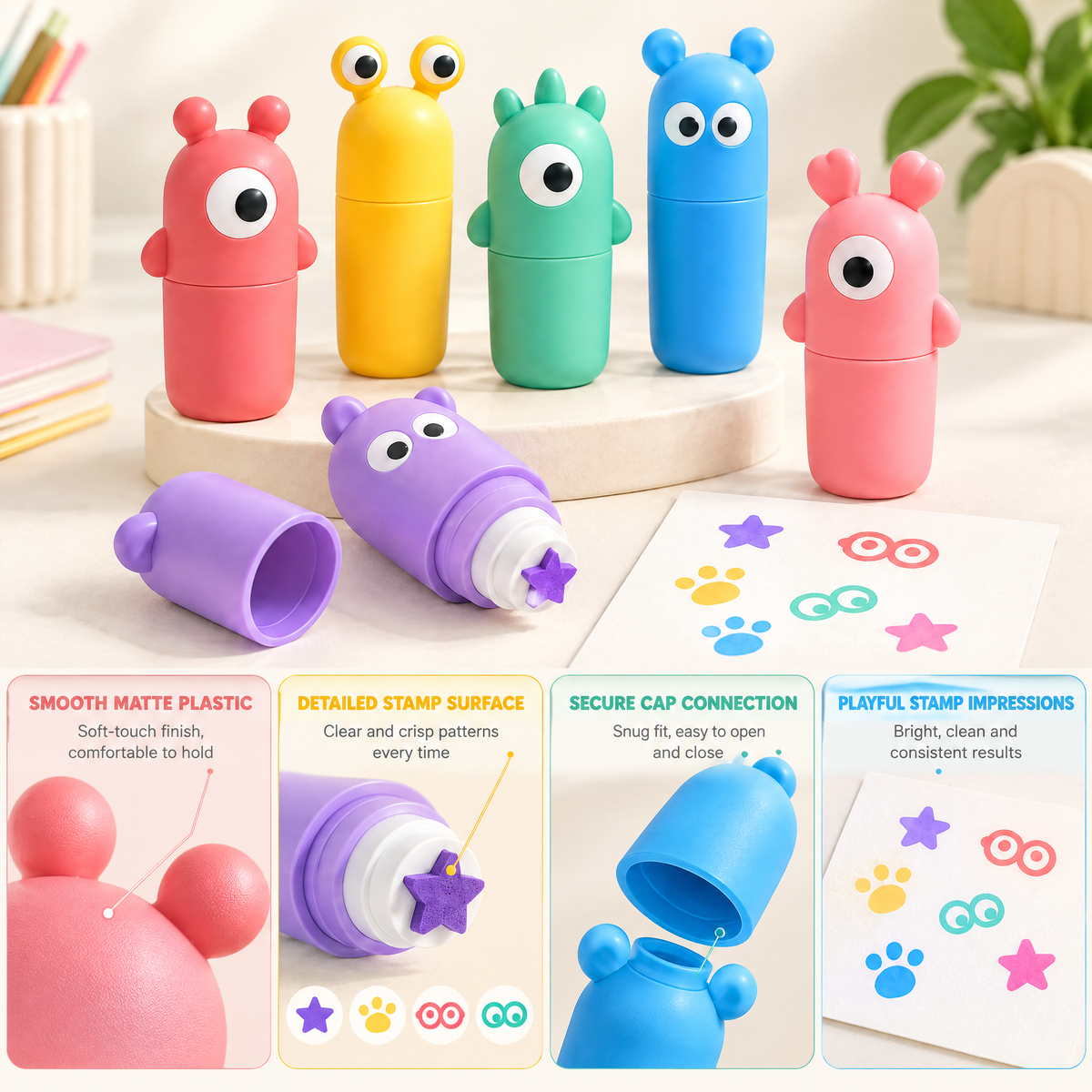 Aveldrin™ Cute Character Stamp Set features and details