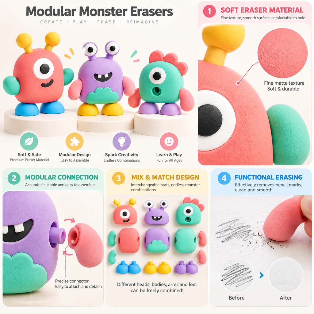 Aveldrin™ Build-Your-Own Monster Eraser Set
